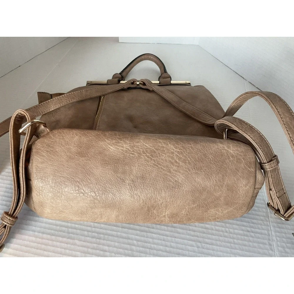 Backpack Tan Brown Bag Vegan Leather With Gold Accents Tassle